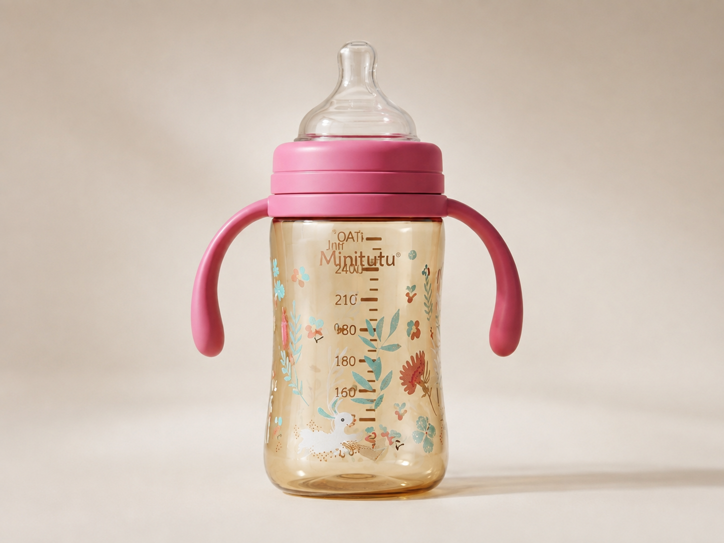 Minitutu Wide Neck Painted Feeding Bottle 240ml CB814-1 – Pink, 9+ Months